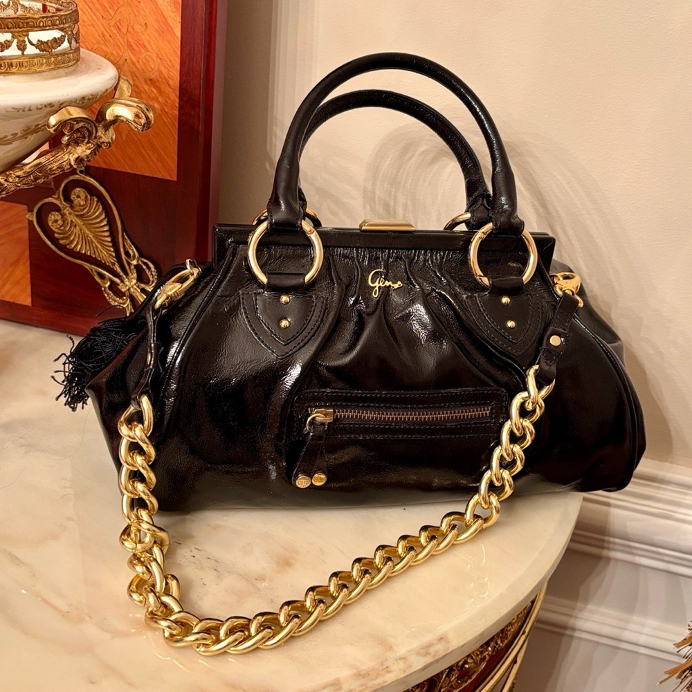 Gens Gen Rigo made in Italy patent leather black bag with removable chain strap